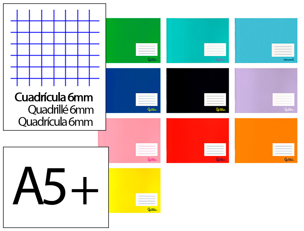 LIBRETA LIDERPAPEL SMART A5 PLUS APAISADO 32 HOJAS 75GR CUADRO 6 MM CON MARGEN COLORES SURTIDOS